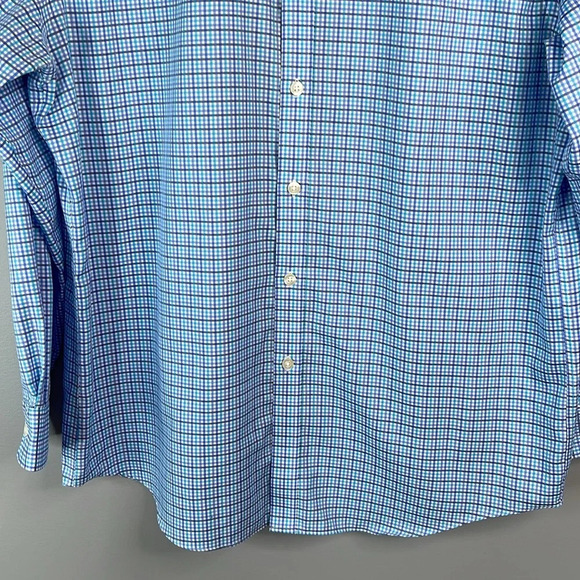 MICHAEL Michael Kors Mens Blue Micro Plaid Dress Shirt Non Iron Long Sleeve 16.5 - Picture 7 of 14